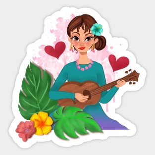 Girl playing a ukulele Sticker